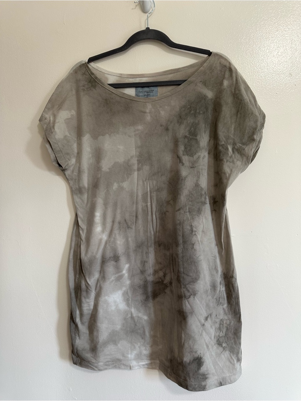 Tonle Tie Dye T-Shirt Dress, Taupe and Cream, Size Large